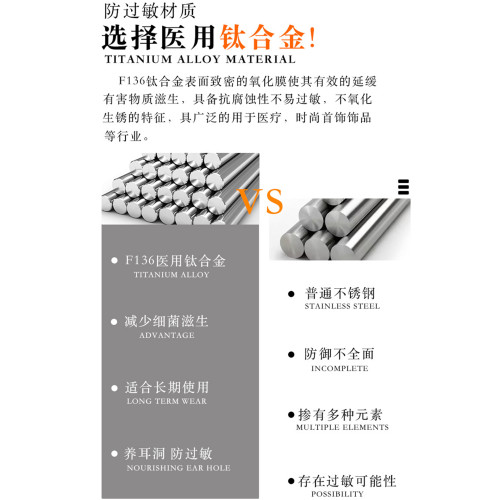 醫用植入級f136平底防過敏鈦合金醫學養耳洞耳飾耳釘耳骨釘耳蝸釘