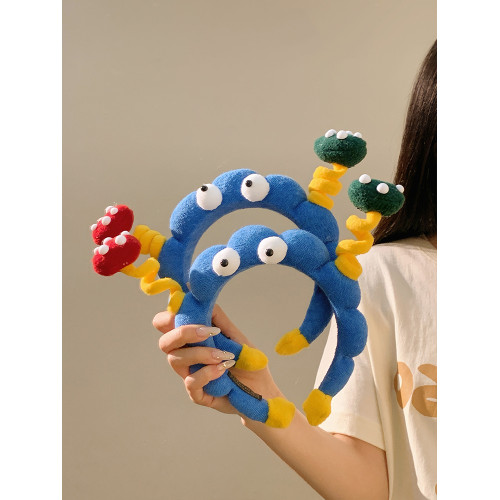 可愛搞怪扭扭棒大眼仔藍色洗臉髮箍女頭箍2025新款洗臉髮卡髮飾