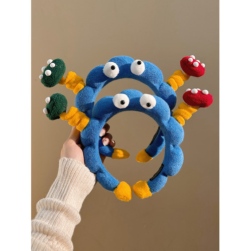 可愛搞怪扭扭棒大眼仔藍色洗臉髮箍女頭箍2025新款洗臉髮卡髮飾