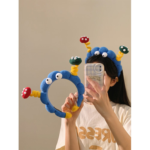 可愛搞怪扭扭棒大眼仔藍色洗臉髮箍女頭箍2025新款洗臉髮卡髮飾