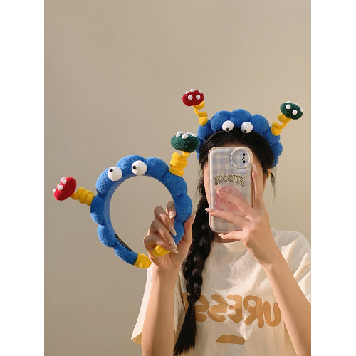 可愛搞怪扭扭棒大眼仔藍色洗臉髮箍女頭箍2025新款洗臉髮卡髮飾