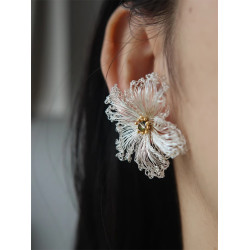 純手工飾品 淺妝 夕顔系列小衆原創設計師手工耳釘女高級感耳飾