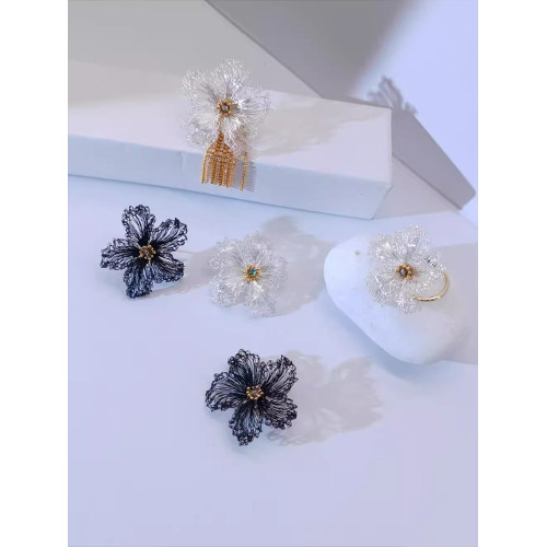 純手工飾品 淺妝 夕顔系列小衆原創設計師手工耳釘女高級感耳飾