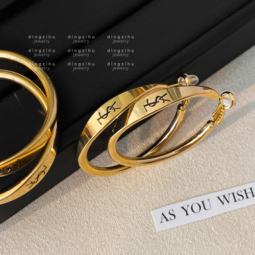 金色字母大圈圈耳環女士歐美復古氣質高級感耳圈誇張大氣設計耳飾