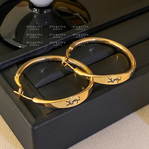 金色字母大圈圈耳環女士歐美復古氣質高級感耳圈誇張大氣設計耳飾