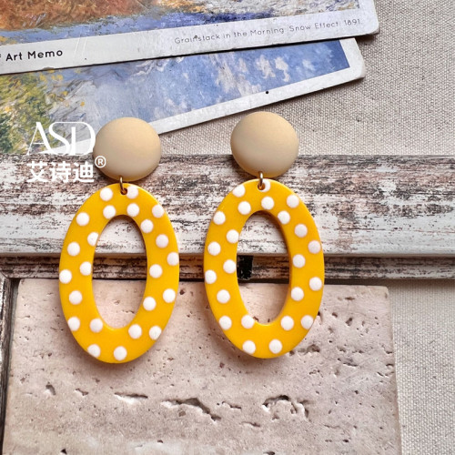 港風誇張復古耳環俏皮少女紅色波點耳飾復古港風女童耳夾無耳洞女