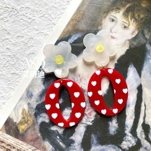 港風誇張復古耳環俏皮少女紅色波點耳飾復古港風女童耳夾無耳洞女
