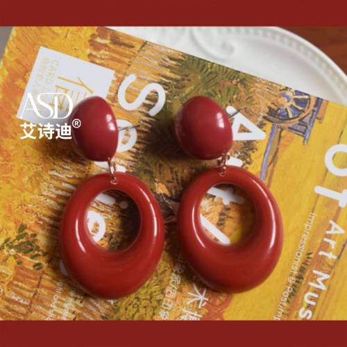 港風誇張復古耳環俏皮少女紅色波點耳飾復古港風女童耳夾無耳洞女