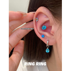 爆閃華子耳釘醫用鈦鋼耳骨釘耳蝸釘藍色鑽鈦合金耳飾RINGRING商店