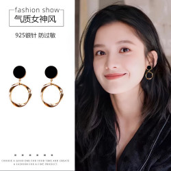 黑色圓圈耳環耳釘女純銀2026新款爆款高級感氣質巨好看耳飾春夏