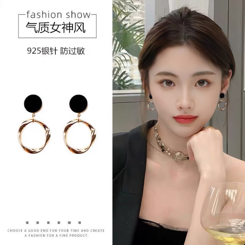 黑色圓圈耳環耳釘女純銀2026新款爆款高級感氣質巨好看耳飾春夏