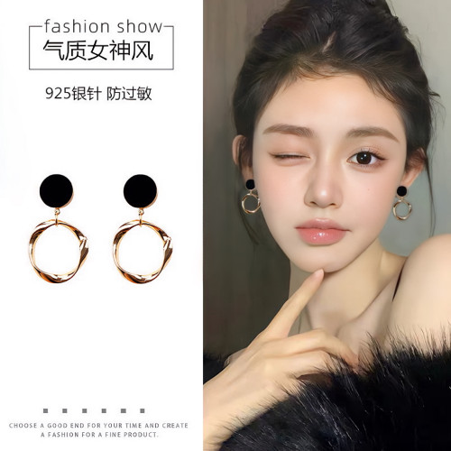 黑色圓圈耳環耳釘女純銀2026新款爆款高級感氣質巨好看耳飾春夏