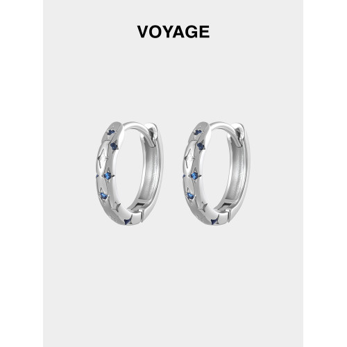 碧藍四芒星耳環女鈦合金耳圈輕奢小衆男耳釦鈦鋼圈圈素圈耳釘耳飾