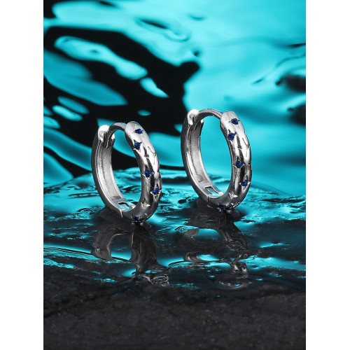 碧藍四芒星耳環女鈦合金耳圈輕奢小衆男耳釦鈦鋼圈圈素圈耳釘耳飾