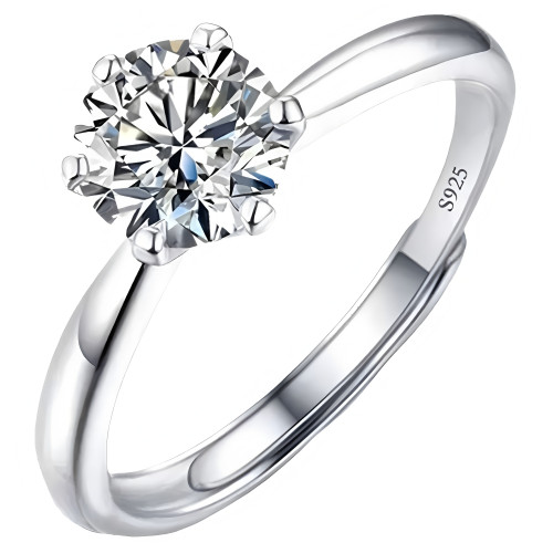 超逼真！莫桑石鑽戒鍍925銀18k白金色30分1克拉皇冠六爪結婚道具