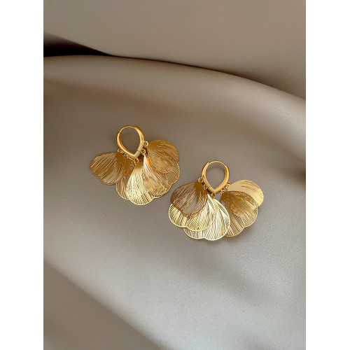 高奢手作蟬翼工藝樹葉耳環女宴會名媛高級感輕奢耳釦氣質精緻耳飾