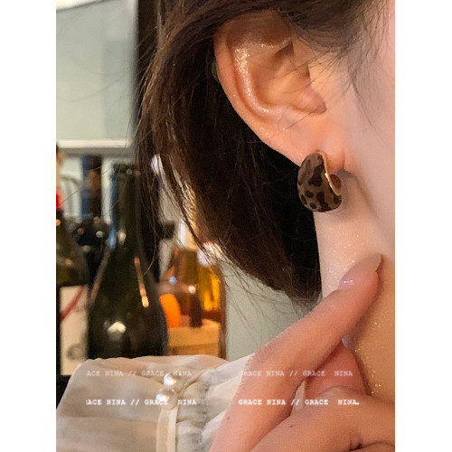 復古美拉德絲絨豹紋C形耳環耳釘女輕奢高級感氣質耳圈辣妹耳飾