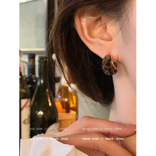 復古美拉德絲絨豹紋C形耳環耳釘女輕奢高級感氣質耳圈辣妹耳飾