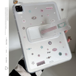 ins韓風鐳射草莓音符透明支架可調節適用蘋果三星華爲2025ipadpro保護套平板Air34678殼第十代小米Matepad女S