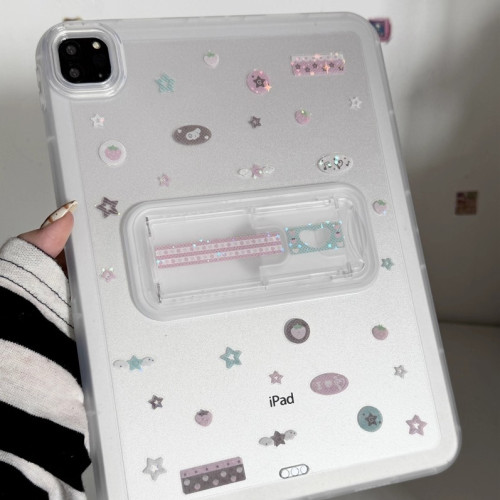 ins韓風鐳射草莓音符透明支架可調節適用蘋果三星華爲2025ipadpro保護套平板Air34678殼第十代小米Matepad女S
