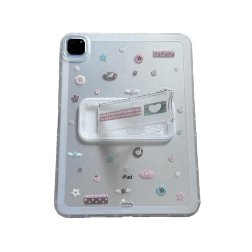 ins韓風鐳射草莓音符透明支架可調節適用蘋果三星華爲2025ipadpro保護套平板Air34678殼第十代小米Matepad女S