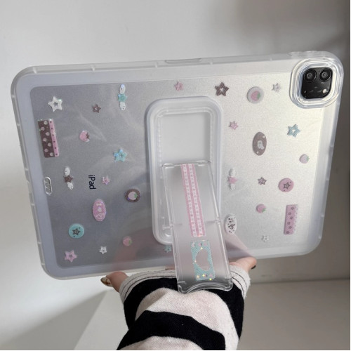 ins韓風鐳射草莓音符透明支架可調節適用蘋果三星華爲2025ipadpro保護套平板Air34678殼第十代小米Matepad女S