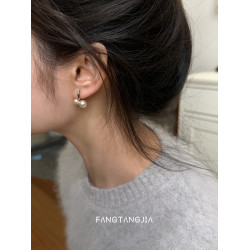 方糖家 溫柔摩卡慕斯珍珠耳環小櫻桃耳釦2026新款輕奢小衆耳環女