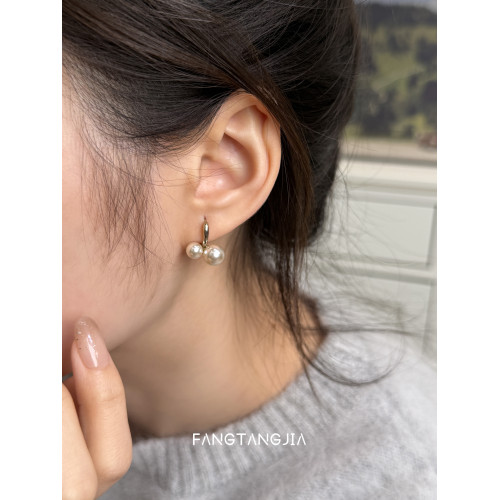 方糖家 溫柔摩卡慕斯珍珠耳環小櫻桃耳釦2026新款輕奢小衆耳環女