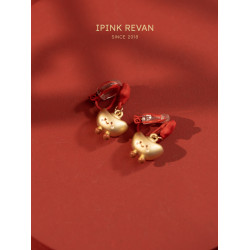 IPINK金元寶耳環新年耳夾女甜美可愛耳釘冬天耳飾無耳洞喜慶兒童