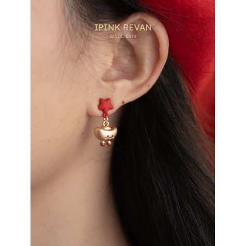 IPINK金元寶耳環新年耳夾女甜美可愛耳釘冬天耳飾無耳洞喜慶兒童