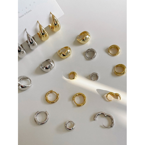 素圈耳環耳釦耳釘925銀針耳骨環耳圈女簡約金色歐美高級水滴耳飾