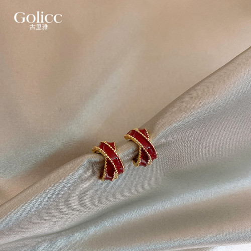 紅色氣質大氣交叉耳釘女2026新款爆款耳環輕奢高級感小衆設計耳飾