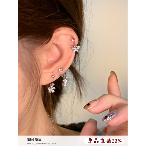 嘟嘟夫婦醫用鈦鋼耳釘養耳洞u型馬蹄耳骨釘螺絲擰釦耳鉤款耳環女