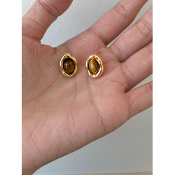 DOUDOUSTORE焦糖慄子925銀針美拉德幾何耳釘氛圍感復古耳環耳飾女