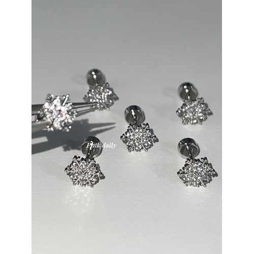 Pink Daily雪花爆閃鋯石鈦鋼耳釘1.2mm平底閃鑽耳骨釘耳蝸釘耳飾 Pink Daily雪花爆閃鋯石鈦鋼耳釘1.2mm平底閃鑽耳骨釘耳蝸釘耳飾