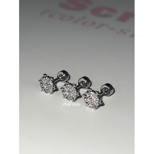 Pink Daily雪花爆閃鋯石鈦鋼耳釘1.2mm平底閃鑽耳骨釘耳蝸釘耳飾 Pink Daily雪花爆閃鋯石鈦鋼耳釘1.2mm平底閃鑽耳骨釘耳蝸釘耳飾