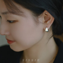 高級感銀色拉絲水滴形耳圈素圈蚊香盤耳夾無耳洞女簡約耳飾耳環