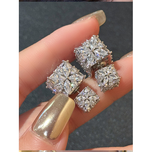 星冕◆閃爆了 小方糖s925耳釘耳環女輕奢高級感閃鑽婚禮宴會耳飾