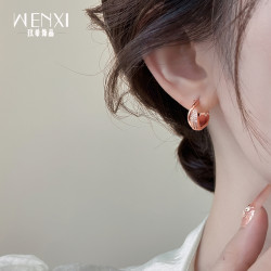 玫瑰金交叉圈圈耳釦高級輕奢小衆獨特漂亮耳環2026新款爆款耳飾女