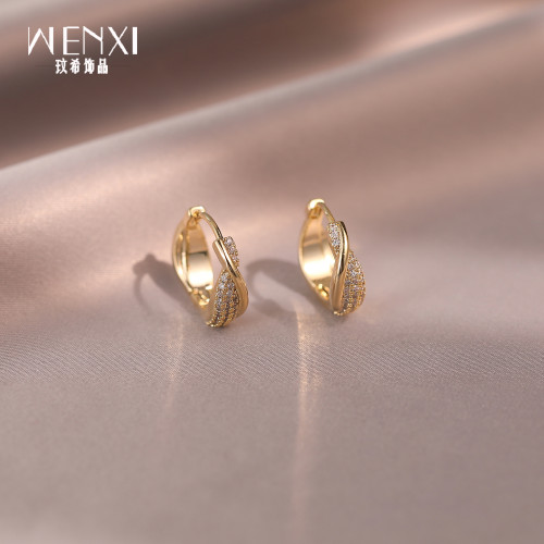 玫瑰金交叉圈圈耳釦高級輕奢小衆獨特漂亮耳環2026新款爆款耳飾女