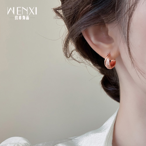 玫瑰金交叉圈圈耳釦高級輕奢小衆獨特漂亮耳環2026新款爆款耳飾女