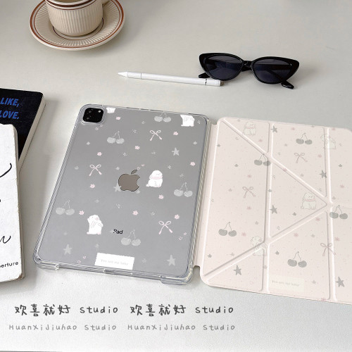 可拆卸Y折適用iPad保護殼灰粉小兔2025年Pro11/13防彎Air7/6代10代10.9寸9代10.2寸7/8代mini7筆槽12.9寸