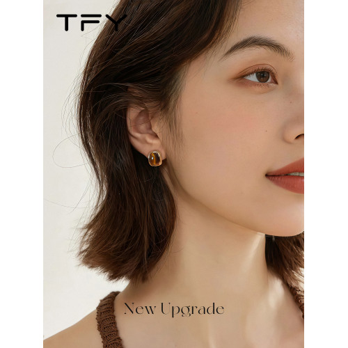 秋冬美拉德虎眼石耳釘女士精緻小巧巨好看耳環2026新款高級感耳飾