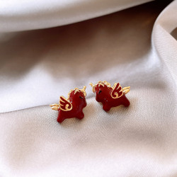 紅色小馬本命年耳釘女2026新款爆款高級感耳環輕奢氣質過新年耳飾