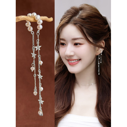 天然淡水珍珠耳夾無耳洞女耳骨夾輕奢高級流蘇耳骨環絕美獨特耳飾
