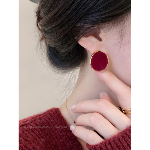 紅色新年絲絨耳釘女2026秋冬新款耳飾飾品高級感小衆復古港風耳環