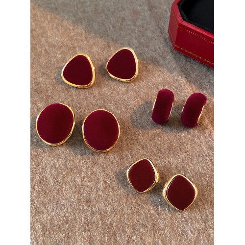 紅色新年絲絨耳釘女2026秋冬新款耳飾飾品高級感小衆復古港風耳環