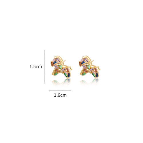設計感彩虹鋯石小馬耳釘女小巧精緻簡約高級感小衆耳環減齡耳飾品