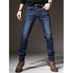 高級男士牛仔褲2025新款潮牌休閒修身小腳褲子品牌高彈力加絨男褲