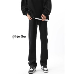 牛仔褲男vibe美式重磅黑色直筒褲子冬季潮牌微喇高街破洞休閒長褲